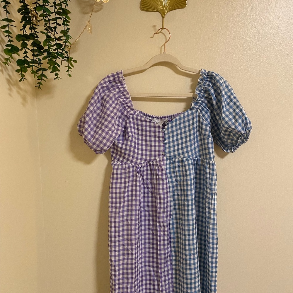 NWT Urban Outfitters Purple and Blue Gingham Puff Sleeve Maxi Dress